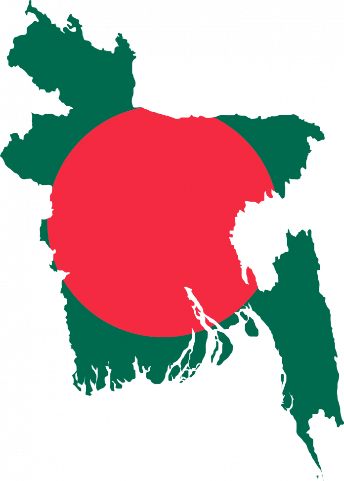 Mappa del Bangladesh con bandiera Fonte: Wikimedia Commons